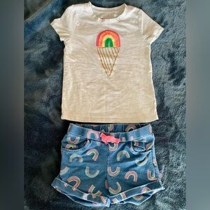 Bundle of rainbow ice cream T-shirt (size 6X) and rainbow blue shorts size 5-6T